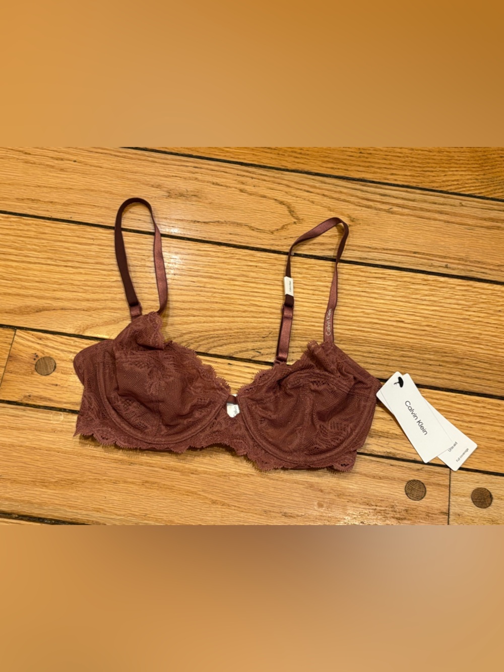 Calvin Klein Lace Underwire Unlined Seductive Comfort Bra Dusty Rose 32C NWT